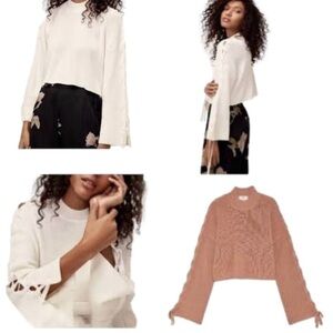 Aritzia Wilfred Women Salome Lace Up Sleeve Cropped Sweater Size XS Salmon Pink